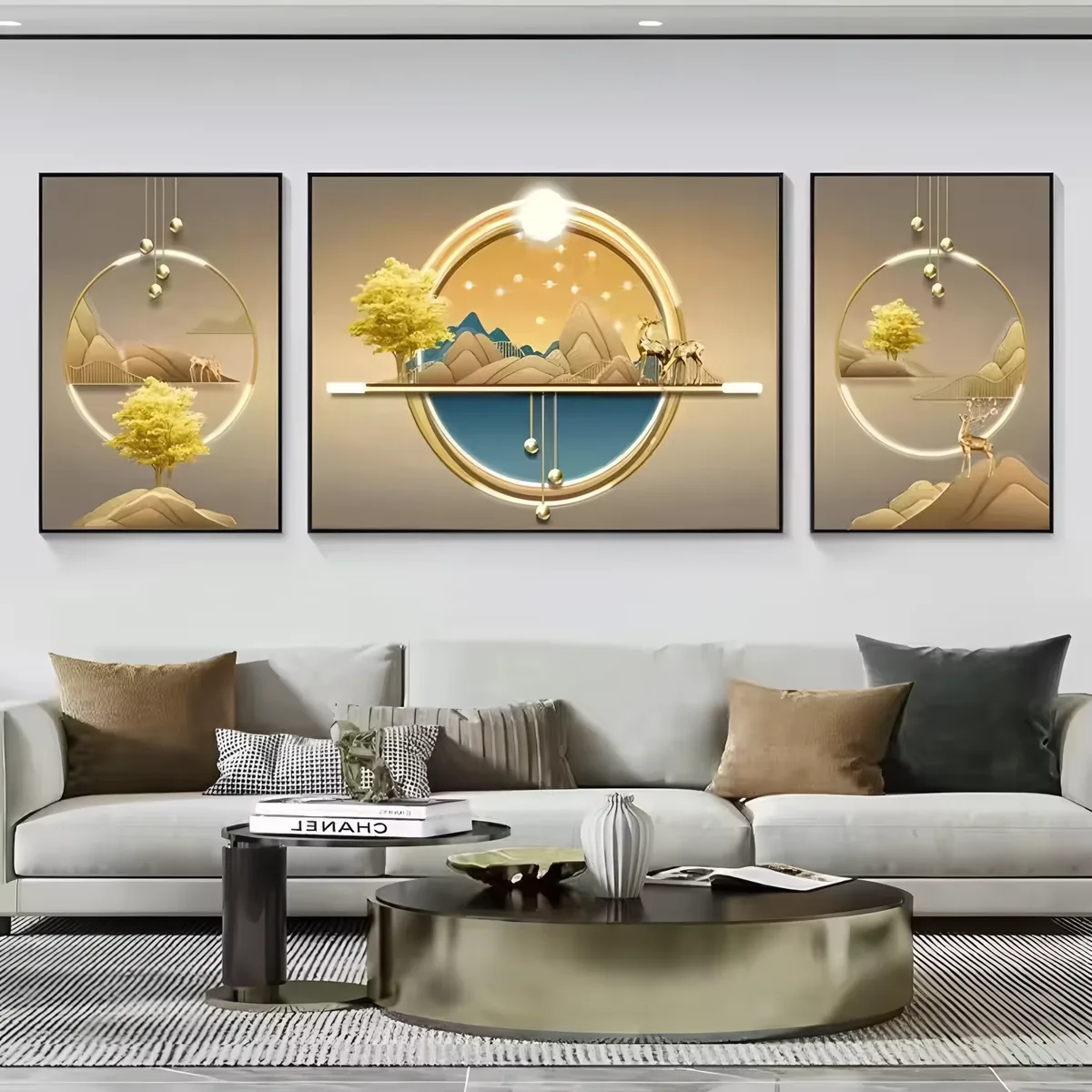 3-pcs Ornaments Factory Direct Sale Glass Art Print Painting Wholesale Crystal Porcelain Wall Art Home Decor Painting