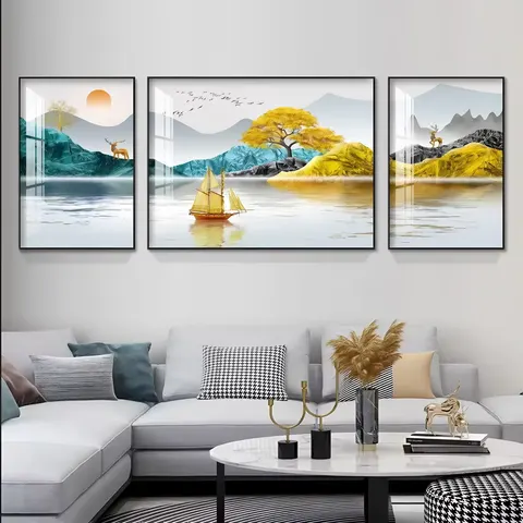 3-pcs Ornaments Factory Direct Sale Glass Art Print Painting Wholesale Crystal Porcelain Wall Art Home Decor Painting