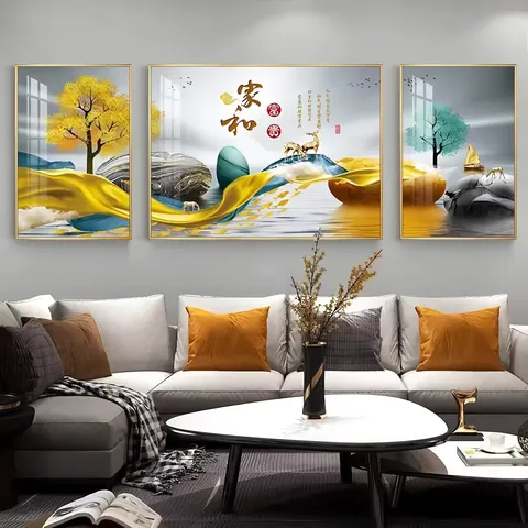 3-pcs Ornaments Factory Direct Sale Glass Art Print Painting Wholesale Crystal Porcelain Wall Art Home Decor Painting
