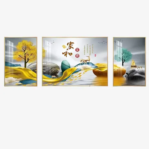 3-pcs Ornaments Factory Direct Sale Glass Art Print Painting Wholesale Crystal Porcelain Wall Art Home Decor Painting