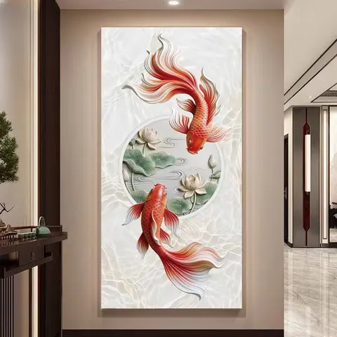 锦鲤 单幅 装饰画 现代简约 玄关背景墙挂画