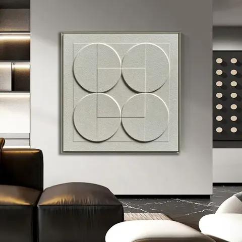 3D Geometric Sandstone Wall Art Wooden Framed Abstract Relief Painting for Home Decor Painting