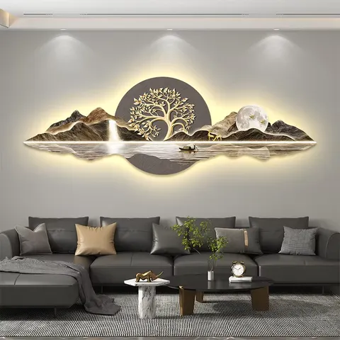 3D LED Luminescent Acrylic Diamond Mural Art Deco Style Home Decor Wall Art Panel with Hanging Metal Lamp