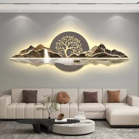 抽象 单幅 装饰画 现代简约 客厅背景墙挂画 LED带灯画