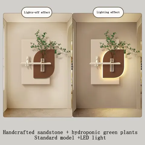 3D Living Room Background Wall Decor Painting Sandstone Entrance Led Painting DIY Hydroponic Green Plant Hanging Painting