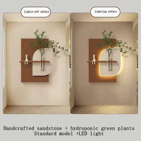 3D Living Room Background Wall Decor Painting Sandstone Entrance Led Painting DIY Hydroponic Green Plant Hanging Painting
