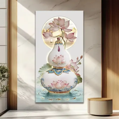 3D Lotus Art Gourd Home Decoration Paintings Corridor Background Wall Sandstone LED Decor Painting