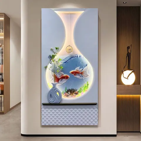 锦鲤 单幅 装饰画 现代简约 玄关背景墙挂画 LED带灯画