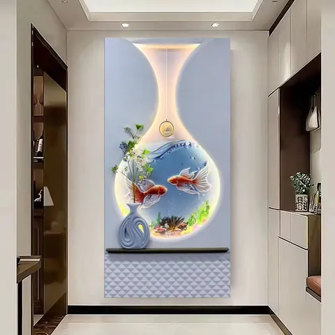 锦鲤 单幅 装饰画 现代简约 玄关背景墙挂画 LED带灯画