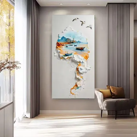 3D Sandstone Relief Wall Art Decor Painting Living Room Corridor Background Wall Glowed LED Painting