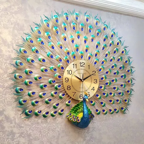 3D Stereoscopic Peacock Ironwork Home Furnishings Art Decor Painting Creativity Quartz Clock Wall Decor Craftwork