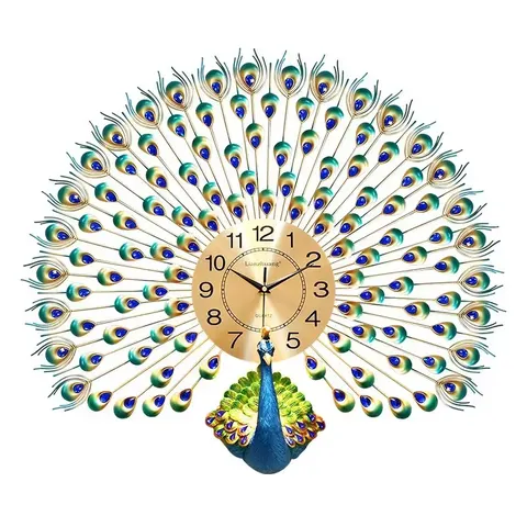 孔雀 单幅 装饰画 现代简约 客厅背景墙挂画 挂钟