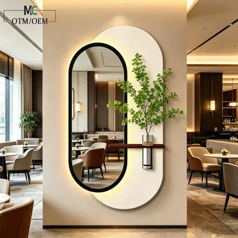 3D Stereoscopic Sandstone Art Home Decoration Painting Hydroponic Green Plants LED Painting Mirror Wall Mural