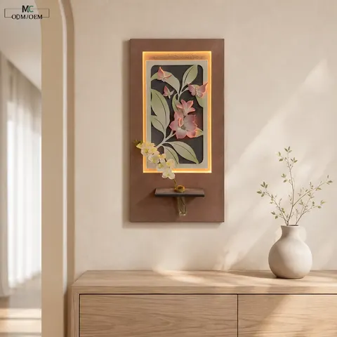 3D Stereoscopic Sandstone Double-layer Combination Art Decor Painting Hydroponics Green Plant Vase with LED Painting
