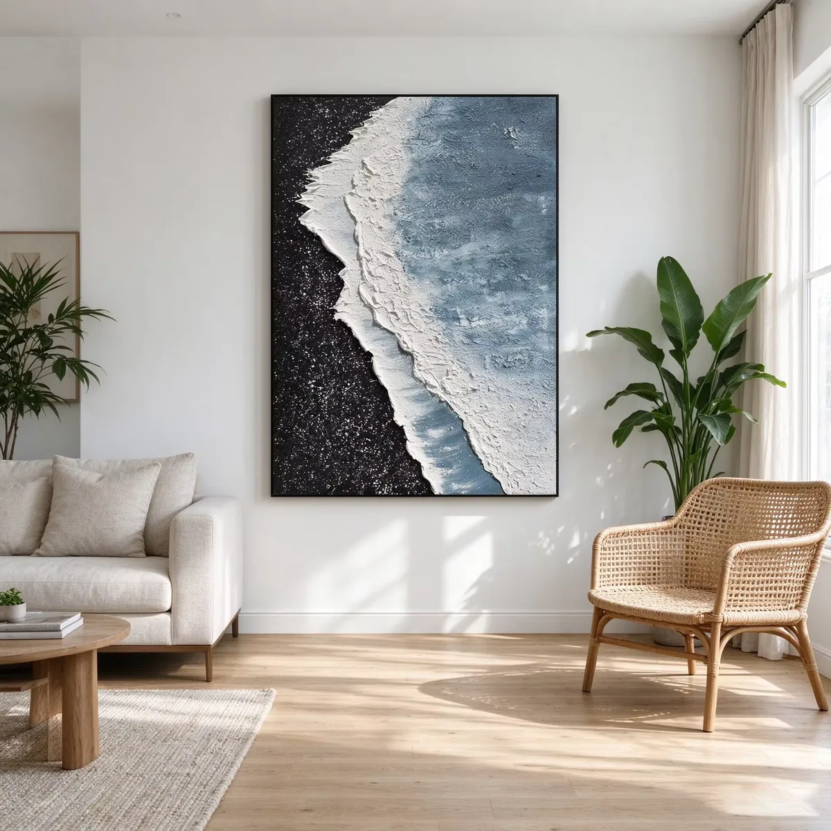 3D Textured Hand-Painted Black White Abstract Oil Painting Aluminum Alloy Frame Modern European Style Living Room Hallway