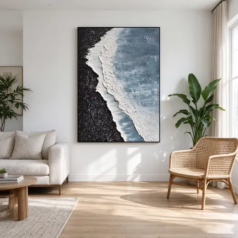 3D Textured Hand-Painted Black White Abstract Oil Painting Aluminum Alloy Frame Modern European Style Living Room Hallway