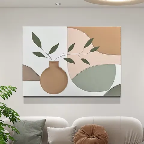 3D Three-dimensional Handmade Leather Carving Wall Decor Painting Sofa Background Wall Green Plant Simplicity Art Decor Painting