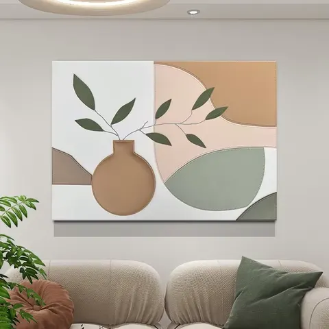 植物 单幅 装饰画 现代简约 客厅背景墙挂画 手工皮雕