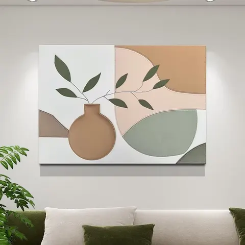 植物 单幅 装饰画 现代简约 客厅背景墙挂画 手工皮雕