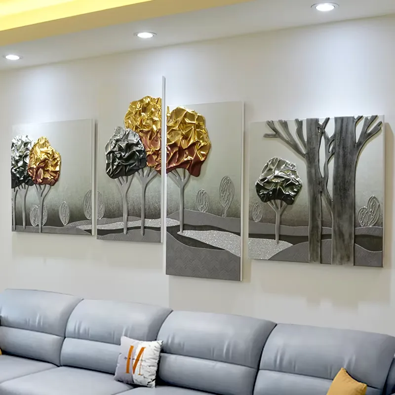 3D Three-dimensional Leather Golden Years  Living Room Art Decor Painting High-end Sofa Background Wall Decor Painting