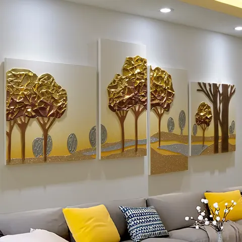3D Three-dimensional Leather Golden Years  Living Room Art Decor Painting High-end Sofa Background Wall Decor Painting