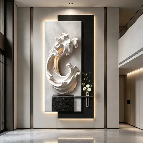 3Modern Luxury LED Decorative Painting  Wave Relief Wall Art for Entrance Foyer Home Wall Decor