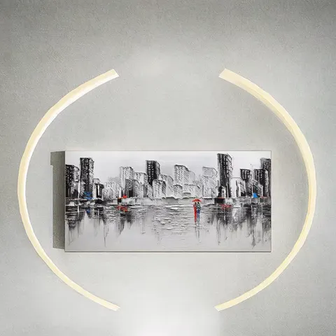 50% Hand-Painted Abstract Cityscape Oil Painting Canvas Framed Black/Golden Aluminium Alloy Art Decor Design Wall Art Decor