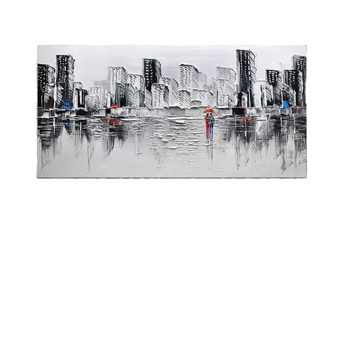 50% Hand-Painted Abstract Cityscape Oil Painting Canvas Framed Black/Golden Aluminium Alloy Art Decor Design Wall Art Decor
