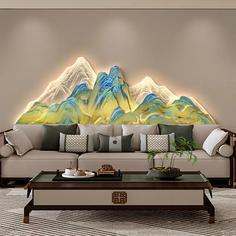 山水 单幅 装饰画 现代简约 客厅背景墙挂画 LED带灯画