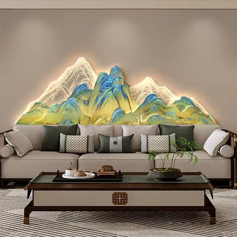 A Thousand Miles of Rivers and Mountains Picture Sofa Background Wall Acrylic LED Paintings UV Engraving Wall Decor Painting
