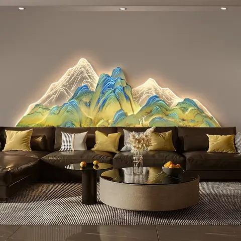 山水 单幅 装饰画 现代简约 客厅背景墙挂画 LED带灯画