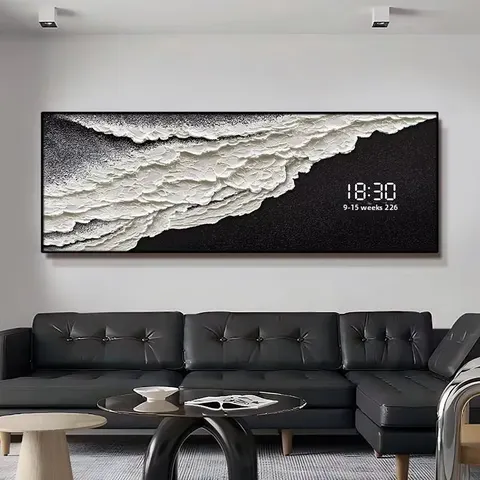 海浪 单幅 装饰画 现代简约 客厅背景墙挂画 挂钟