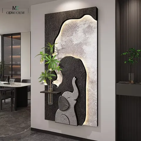 Abstract Elephant Sandstone Art Home Decoration Paintings Hydroponics Green Plants Entrance Hall LED Painting