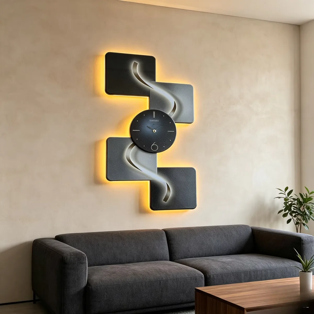 Abstract LED Decorative Painting Wall Clock, Luminous Backlight Wall Art Decor, Large Wall Hanging Clock for Bedroom Entryway