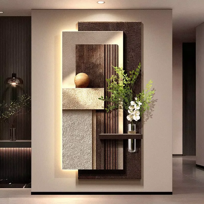 Abstraction Entrance Hall Hydroponics Green Plants Art Decor Painting Three-dimensional Effect Geometry Sandstone LED Painting