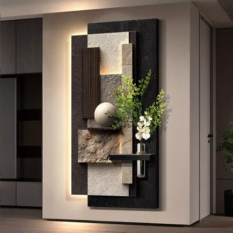 Abstraction Entrance Hall Hydroponics Green Plants Art Decor Painting Three-dimensional Effect Geometry Sandstone LED Painting