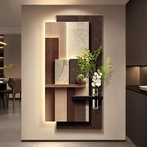 Abstraction Entrance Hall Hydroponics Green Plants Art Decor Painting Three-dimensional Effect Geometry Sandstone LED Painting