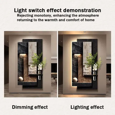 Abstraction Entrance Hall Hydroponics Green Plants Art Decor Painting Three-dimensional Effect Geometry Sandstone LED Painting