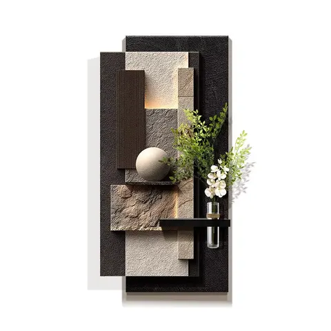 Abstraction Entrance Hall Hydroponics Green Plants Art Decor Painting Three-dimensional Effect Geometry Sandstone LED Painting