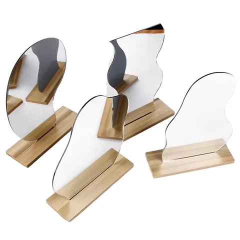 Acrylic Contemporary Portable Standing Makeup Mirror with Simple Irregular Design for Home Desktop Use