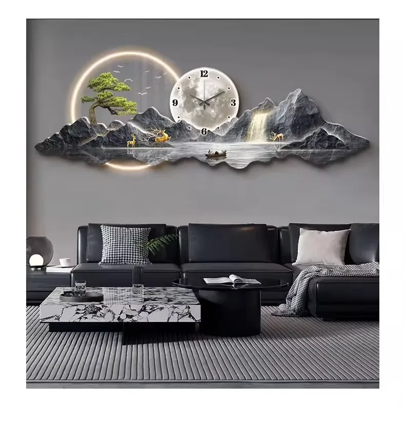Acrylic LED Wall Clock Art Decor Style Landscape Painting with Hanging Function
