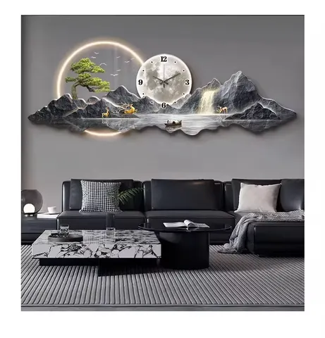 Acrylic LED Wall Clock Art Decor Style Landscape Painting with Hanging Function