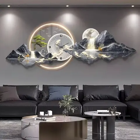 Acrylic LED Wall Clock Art Decor Style Landscape Painting with Hanging Function