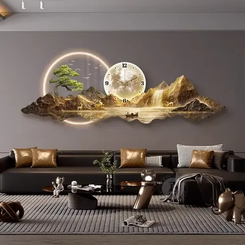 Acrylic LED Wall Clock Art Decor Style Landscape Painting with Hanging Function