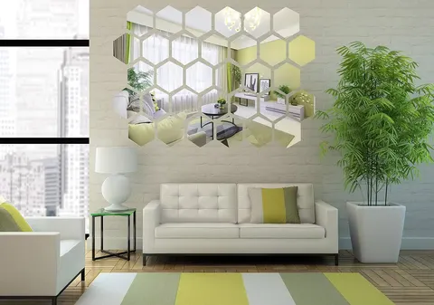 Acrylic Mirror 20 Pcs Hexagon Combination Mirror Living Room Wal or Wall Sticker Decal Home Decoration and Room Mirror