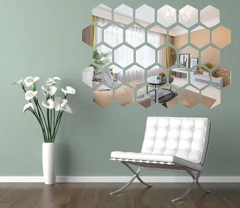 Acrylic Mirror 20 Pcs Hexagon Combination Mirror Living Room Wal or Wall Sticker Decal Home Decoration and Room Mirror