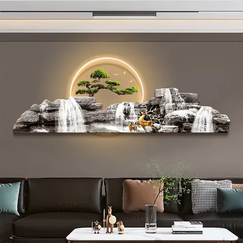 山水 单幅 装饰画 现代简约 客厅背景墙挂画 LED带灯画