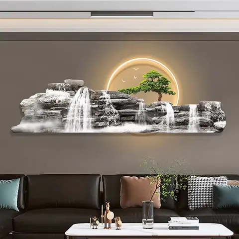 山水 单幅 装饰画 现代简约 客厅背景墙挂画 LED带灯画