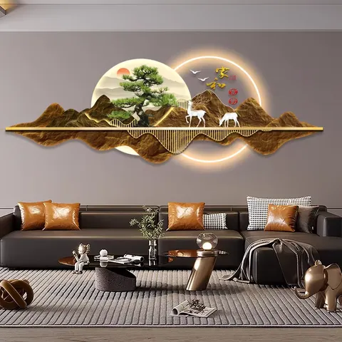 山水 单幅 装饰画 现代简约 客厅背景墙挂画 LED带灯画