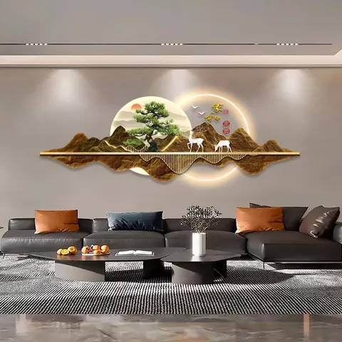 山水 单幅 装饰画 现代简约 客厅背景墙挂画 LED带灯画